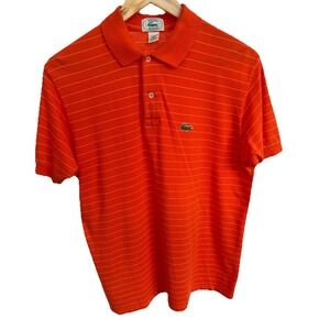 Vintage Izod Lacoste Mens Size Medium Orange Striped Short Sleeve Polo Shirt